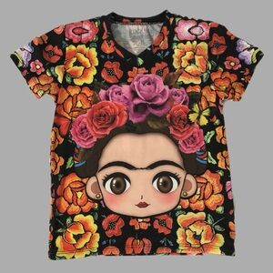 Frida Khalo Face Floral Short Sleeve Tee Medium